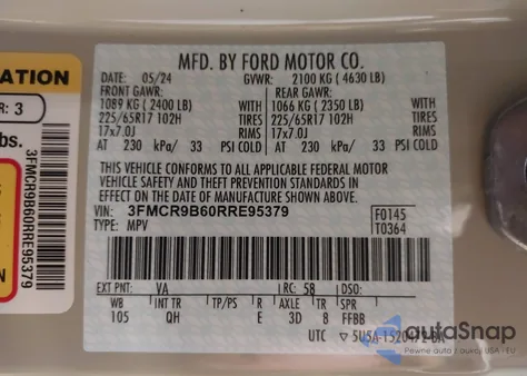 2024 Ford Bronco Sport Big Bend из США, поврежденный, VIN 3FMCR9B60RRE95379